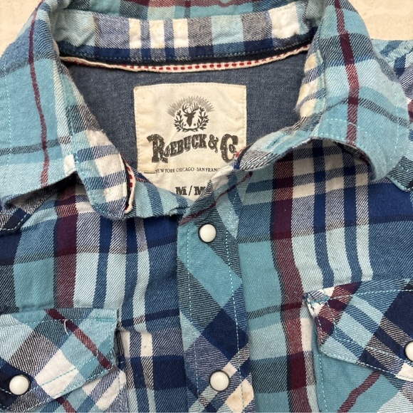 Vintage Sears Roebuck & Co Mens Blue Plaid Shirt Sz M Snap Button Cowboy Western - Picture 3 of 5